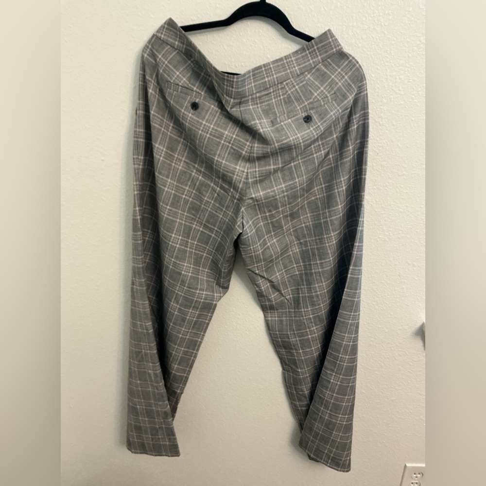 LOFT Curvy Plaid Wide Leg Pants Gray Pink Size 14 - Picture 3 of 12